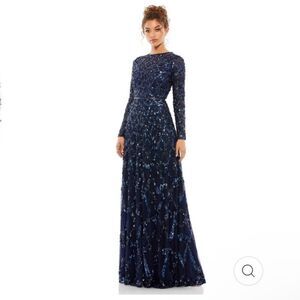Mac Duggal Illusion Long Sleeve A Line Gown Midnight Size 20 5496 NWT